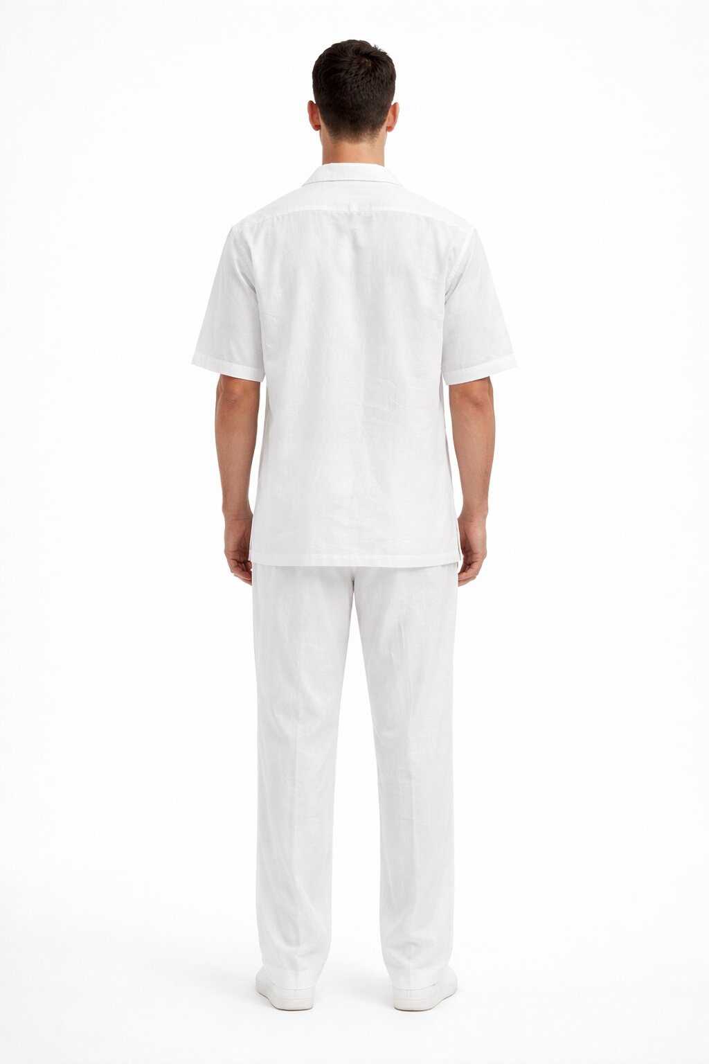 Men's White Linen 2 Piece Short Sleeve Casual Outfit Casual Two Piece Mens Walking Outfit For Sale Pant Sets Suit all white outfits for men