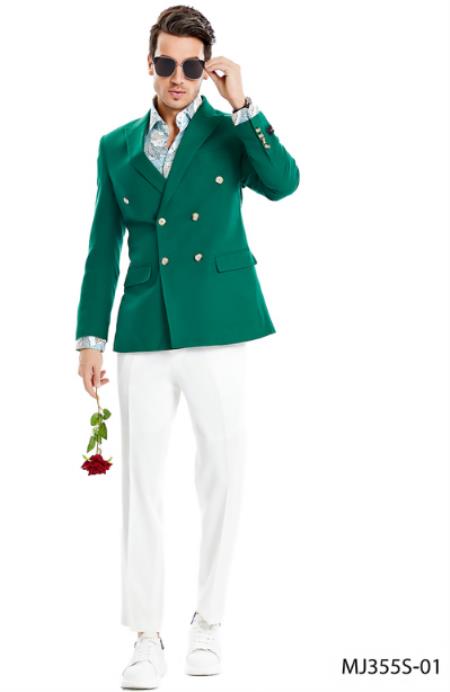 Linen Blazer - Mens Blazer - Double Breasted Blazer - Green Blazer