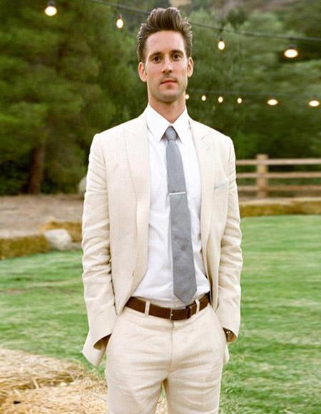 Off White sales Cream Ivory Mandarin Suit For Men main image 1