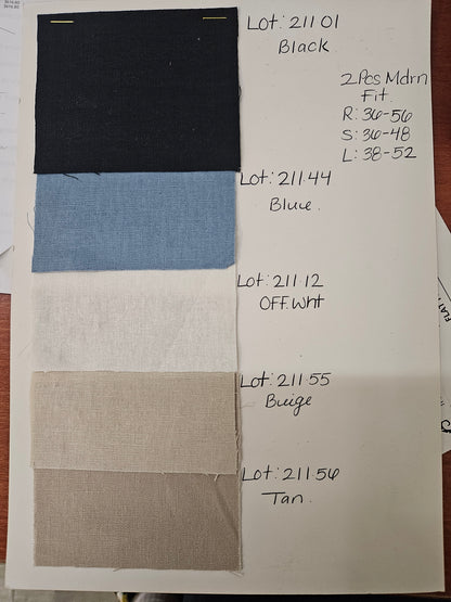 Linen Wedding Suit - Summer Fabric 2 Button  No Pleated Pants Jacket + Pants in Color Modern Fit