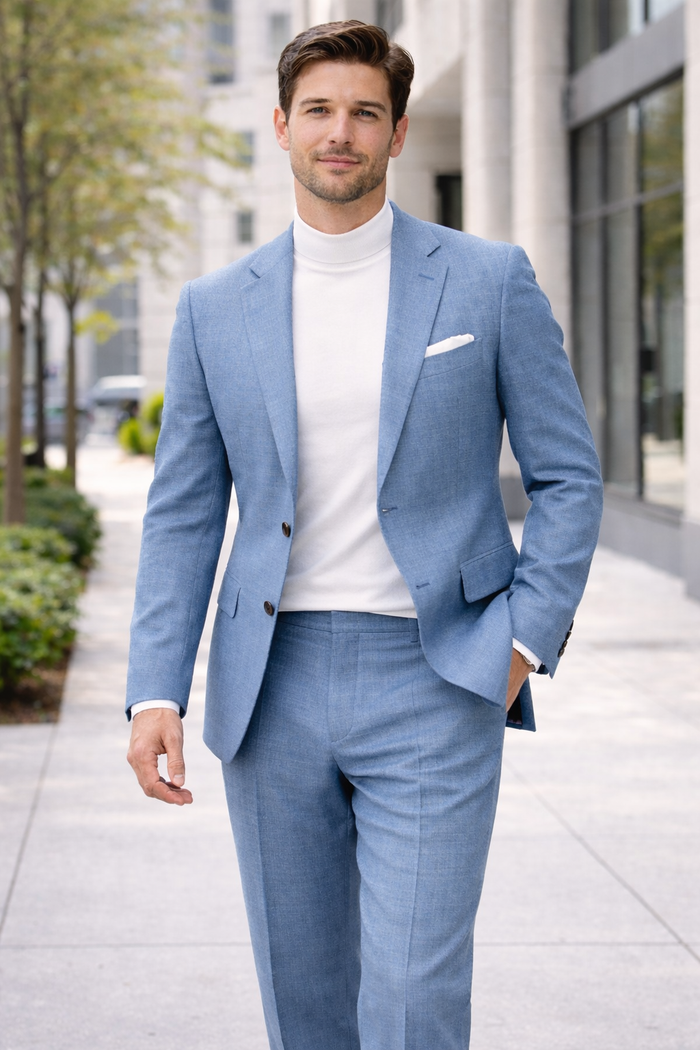 Linen Wedding Suit - Summer Fabric 2 Button  No Pleated Pants Jacket + Pants in Color Modern Fit