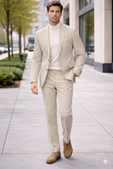 Linen Wedding Suit - Summer Fabric 2 Button  No Pleated Pants Jacket + Pants in Color Modern Fit