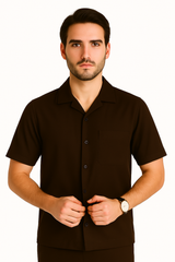Mens Walking Suits Casual Two Piece Sets Summer Short Sleeve Shirt & Pants Casual Two Piece Mens Walking Suit Plus Matching Pants Outfit For Sale Pant Sets Casual Suit Set Men'S Suit 100% Mens Linen Suit - Fabric – Brown