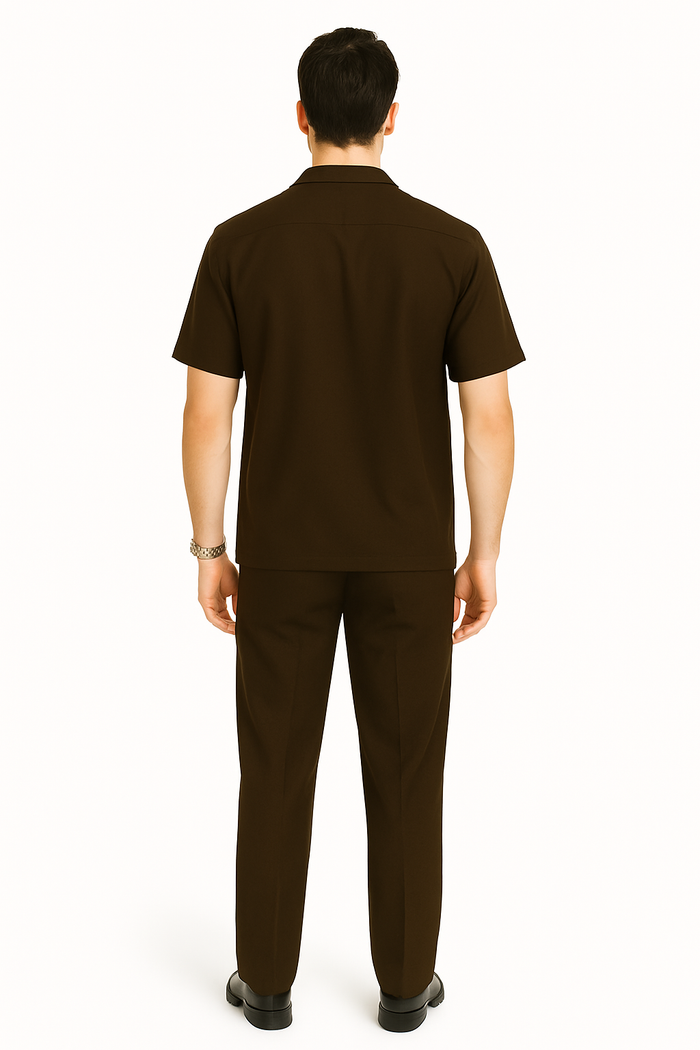 Mens Walking Suits Casual Two Piece Sets Summer Short Sleeve Shirt & Pants Casual Two Piece Mens Walking Suit Plus Matching Pants Outfit For Sale Pant Sets Casual Suit Set Men'S Suit 100% Mens Linen Suit - Fabric – Brown