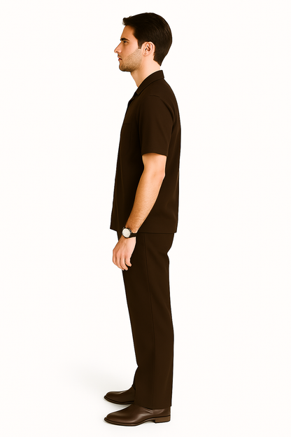 Mens Walking Suits Casual Two Piece Sets Summer Short Sleeve Shirt & Pants Casual Two Piece Mens Walking Suit Plus Matching Pants Outfit For Sale Pant Sets Casual Suit Set Men'S Suit 100% Mens Linen Suit - Fabric – Brown