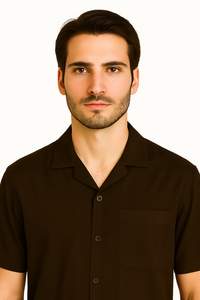 Mens Linen Suit - Mens Collared Button Closure Brown Short Sleeve Shirt Walking Leisure Suit