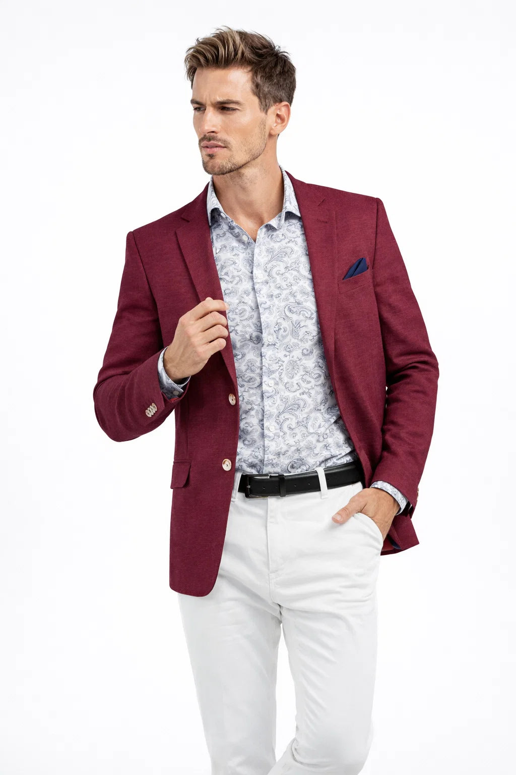 Linen Blazer-Burgundy Linen Sportcoat