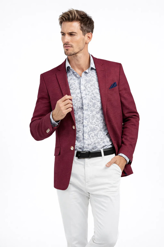 Linen Blazer-Burgundy Linen Sportcoat