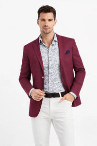 Linen Blazer-Burgundy Linen Sportcoat