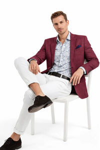 Linen Blazer-Burgundy Linen Sportcoat