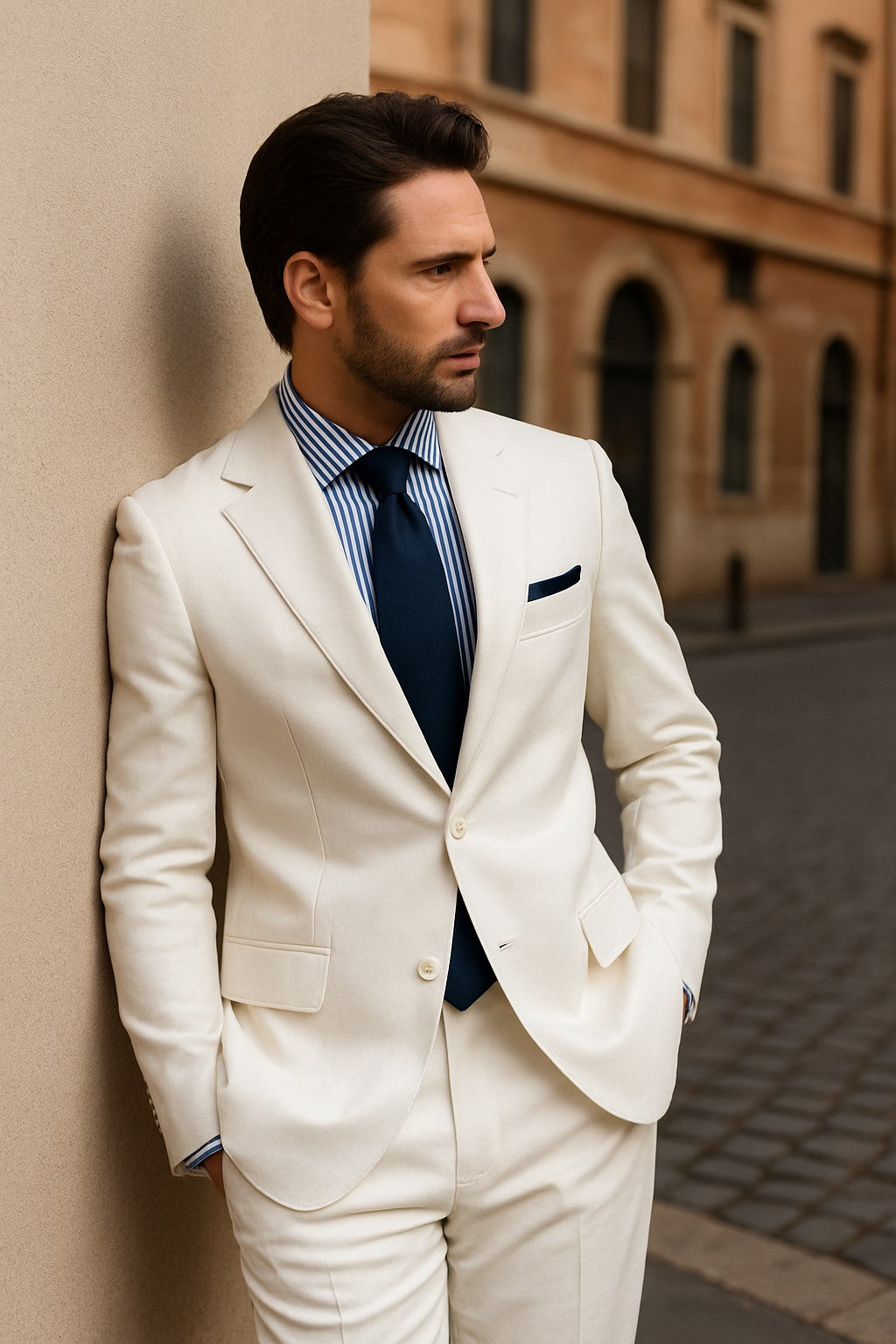 Linen Suit - Mens Summer Suits in  White 2 Button - Beach  Wedding - Image 8