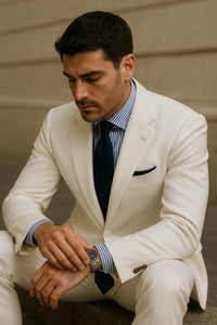 Linen Suit - Mens Summer Suits in  White 2 Button - Beach  Wedding