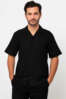 Linen Walking Suit Black Men's Leisure Suit