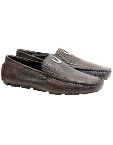 Brown Dress Shoe Mens Brown Vestigium Genuine Sharkskin Stylish Dress Loafer Full Leather Lining