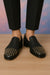 Men's Black Glitter Loafers with Spike Studded Toe – Designer Slip-On Dress Shoes for Parties and Events