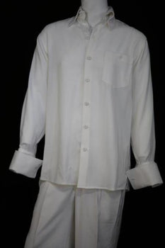 Men's Woven Long Sleeve Button Fastening Casual Two Piece Walking Outfit For Sale Pant Sets Suit White Solid