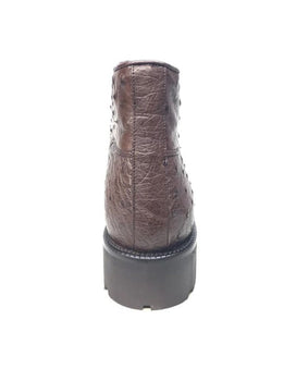 Los Altos Brown Ostrich Quill All-Over Lace Up Ankle Boots