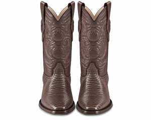 Los Altos Boots Lizard Teju R-Toe Brown Cowboy Boots