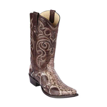 Los Altos Men's Rustic Brown Genuine Python Snakeskin Snip Toe Boots