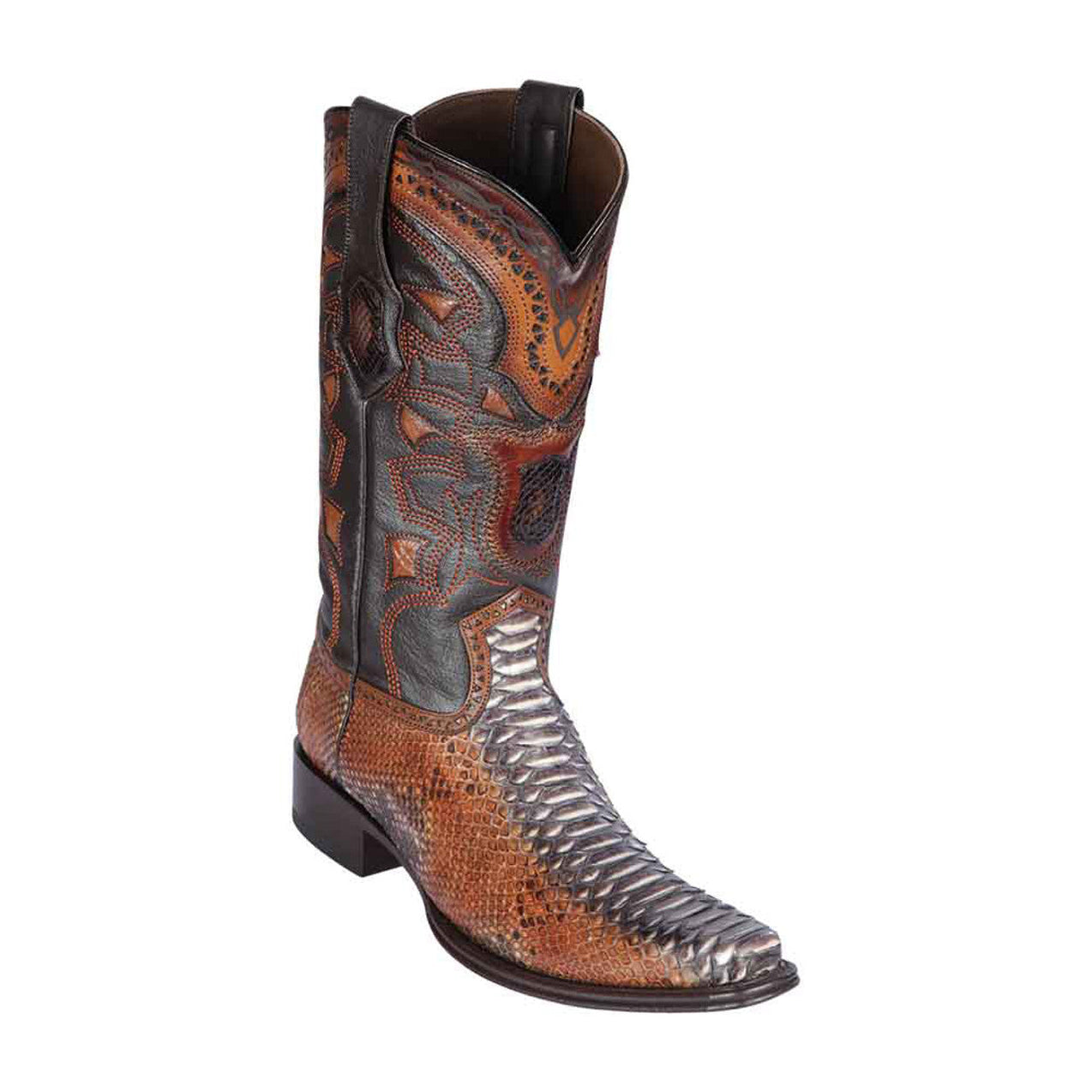 Los Altos Rustic Cognac Python European Square Toe Men’s Boot — MensUSA
