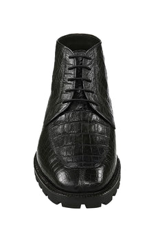 Los Altos Black Genuine Caiman Crocodile Hornback Ankle Boots