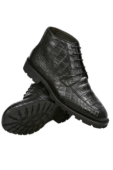 Los Altos Black Genuine Caiman Crocodile Hornback Ankle Boots