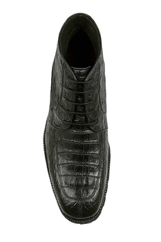 Los Altos Black Genuine Caiman Crocodile Hornback Ankle Boots