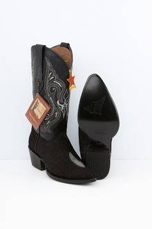 Los Altos Boots Black Genuine Stingray Mantarraya Skin Single Stone Western Cowboy Botas De Mantarraya - Mantarraya Boots (EE)