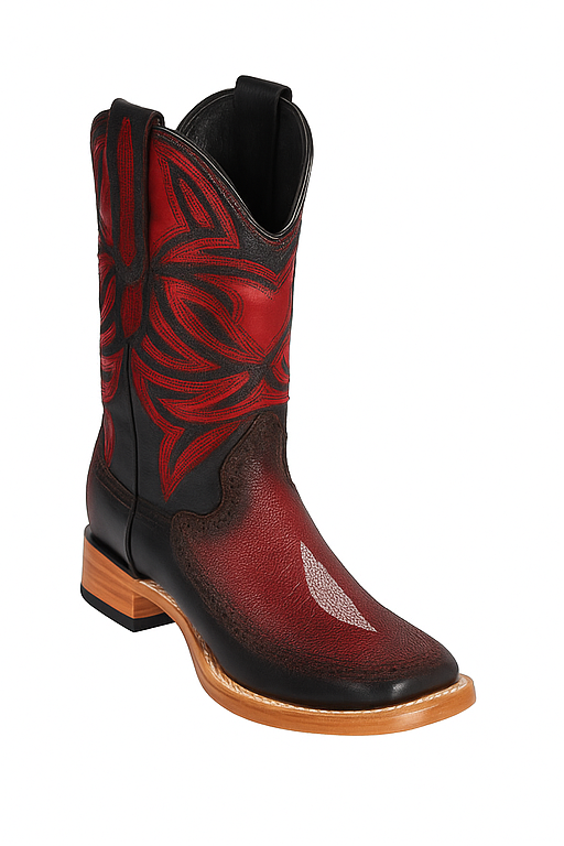 Los Altos Boots Single Stone Stingray And Deer Faded Burgundy