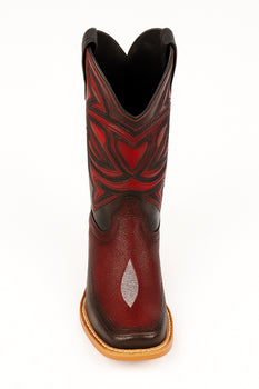 Los Altos Boots Single Stone Stingray And Deer Faded Burgundy - Image 7