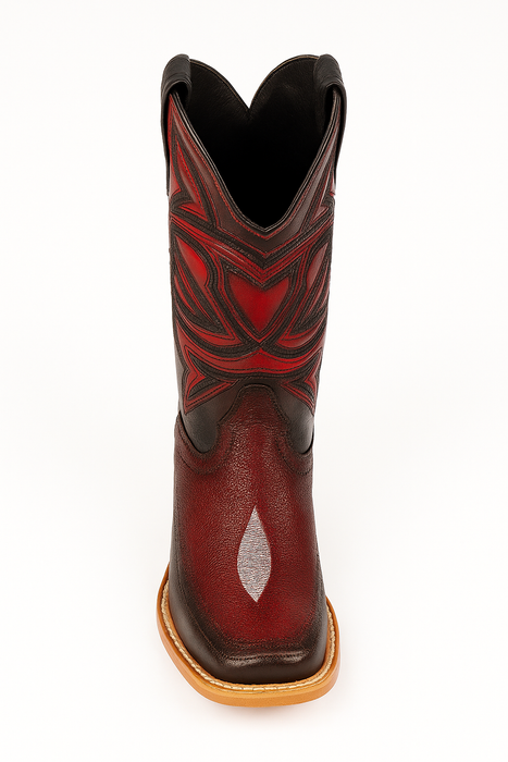 Los Altos Boots Single Stone Stingray And Deer Faded Burgundy
