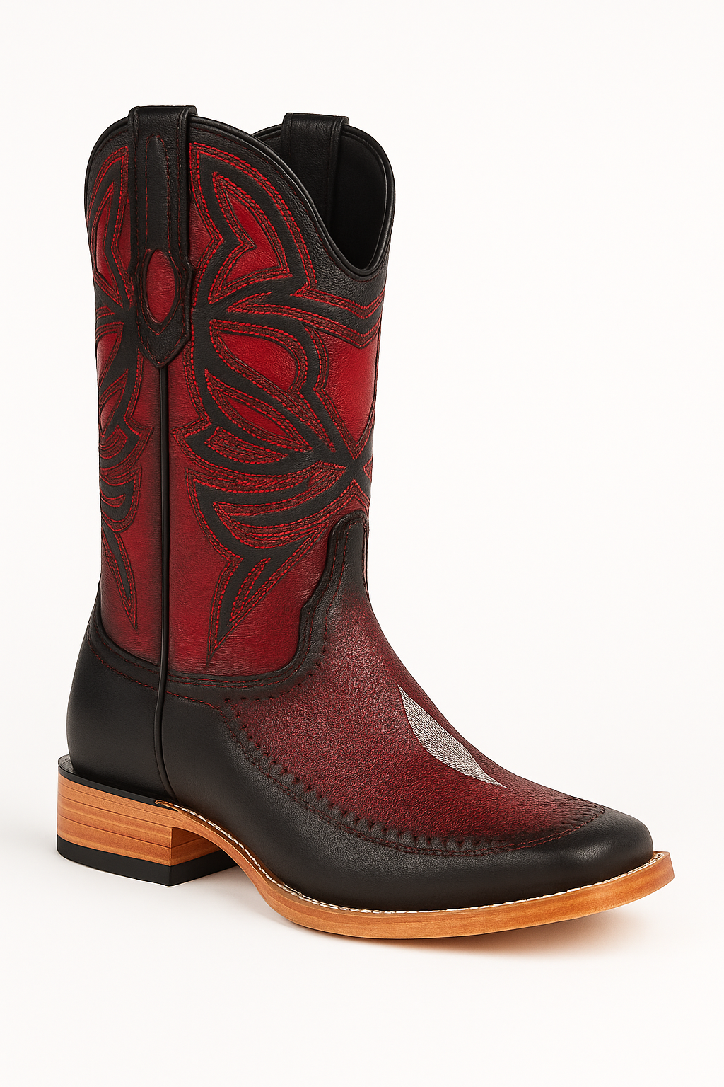 Los Altos Boots Single Stone Stingray And Deer Faded Burgundy - Image 8