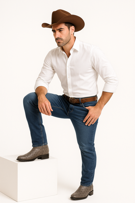 Los Altos Gray Genuine Ostrich Round Toe Boots