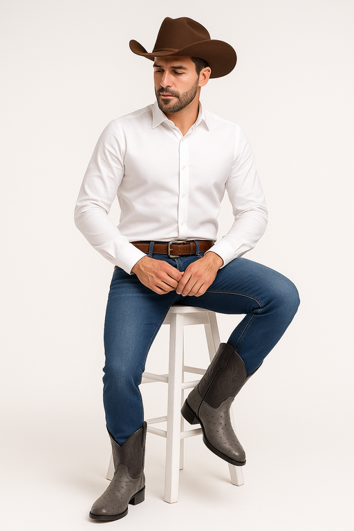 Los Altos Gray Genuine Ostrich Round Toe Boots