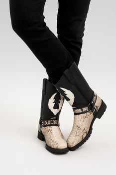 Los Altos Natural & Black Python Biker Boots - Image 2