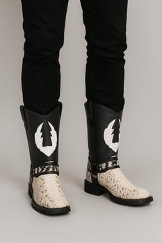 Los Altos Natural & Black Python Biker Boots - Image 3