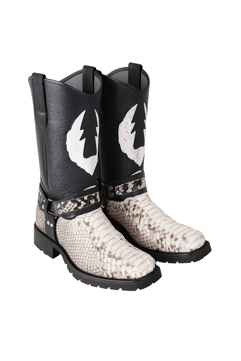 Los Altos Natural & Black Python Biker Boots - Image 4