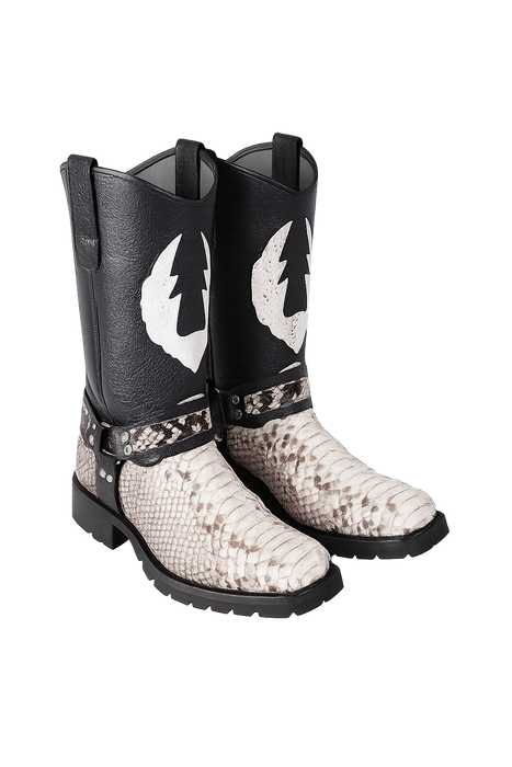 Los Altos Natural & Black Python Biker Boots