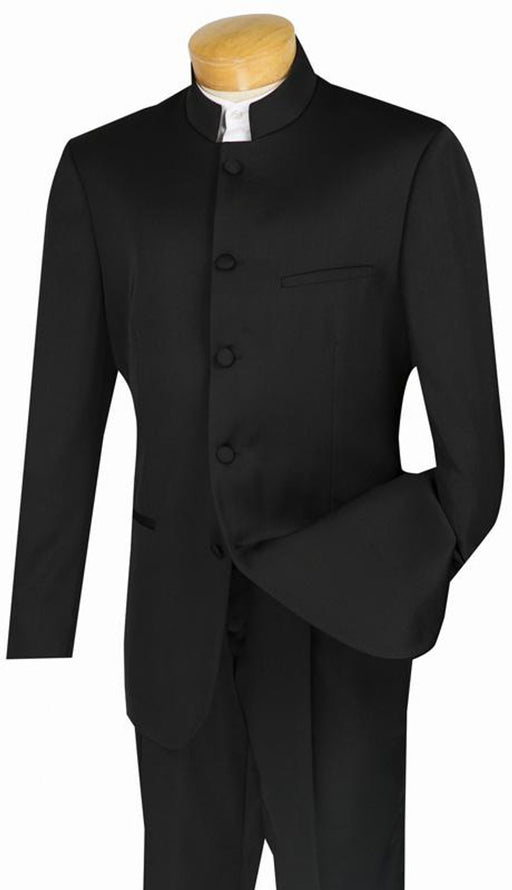 Lucci Banded Collar Fashion Suit - Black