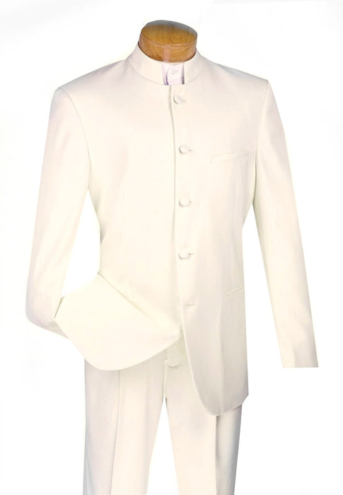 Lucci Banded Collar Fashion Suit - Ivory