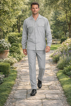 Mens Luxury Grey Wool Two-Piece Leisure Walking Suit - Image 4