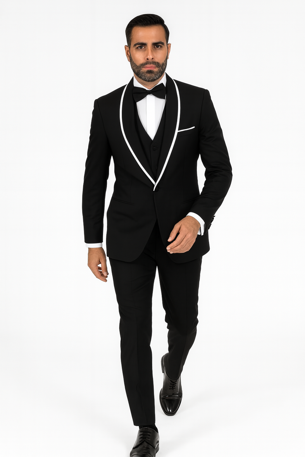 Men's Trimmed Shawl Lapel Blazer Dinner Jacket Black Vested Sport Coat - Image 6