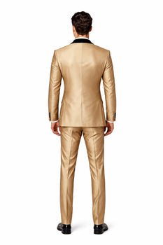 Champagne Shiny Tuxedo Vested Suit - Sateen Sharkskin Fabric Groom Suit - Image 8
