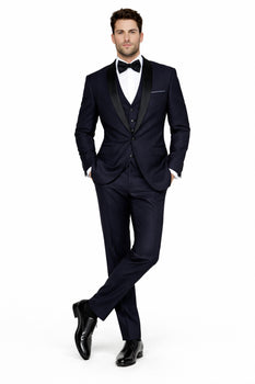 Indigo Shiny Tuxedo Vested Suit - Sateen Sharkskin Fabric Groom Suit - Image 8