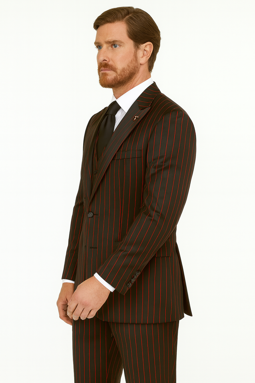 Men's  Black ~ Red Two Button Vest  Suit - Image 8
