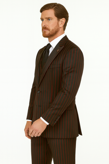 Men's  Black ~ Red Two Button Vest  Suit - Image 8