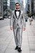 Men'S Shiny Sharkskin Tuxedo Silver Gray ~ Light Grey Black Lapel Two Toned Vested Tuxedo - Mens Grey And Black Tuxedo Wedding - Charcoal Grey Tuxedo
