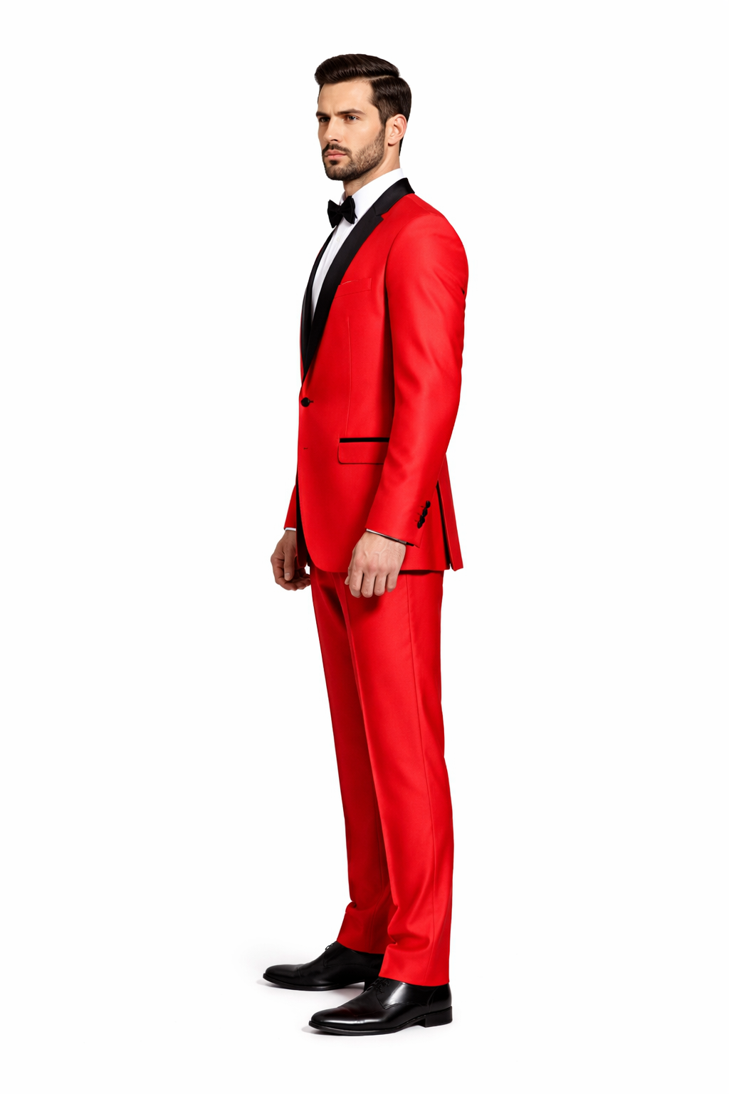 Red Shiny Tuxedo Vested Suit - Sateen Sharkskin Fabric Groom Suit