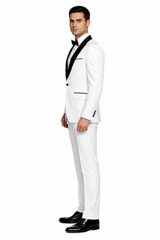 White Shiny Tuxedo Vested Suit - Sateen Sharkskin Fabric Groom Suit