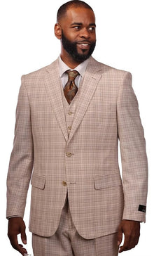Vitali Cream Plaid Vested Modern Fit Suit M2131